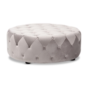 Baxton Studio Cardiff Transitional Grey Velvet Fabric Upholstered Button Tufted Cocktail Ottoman